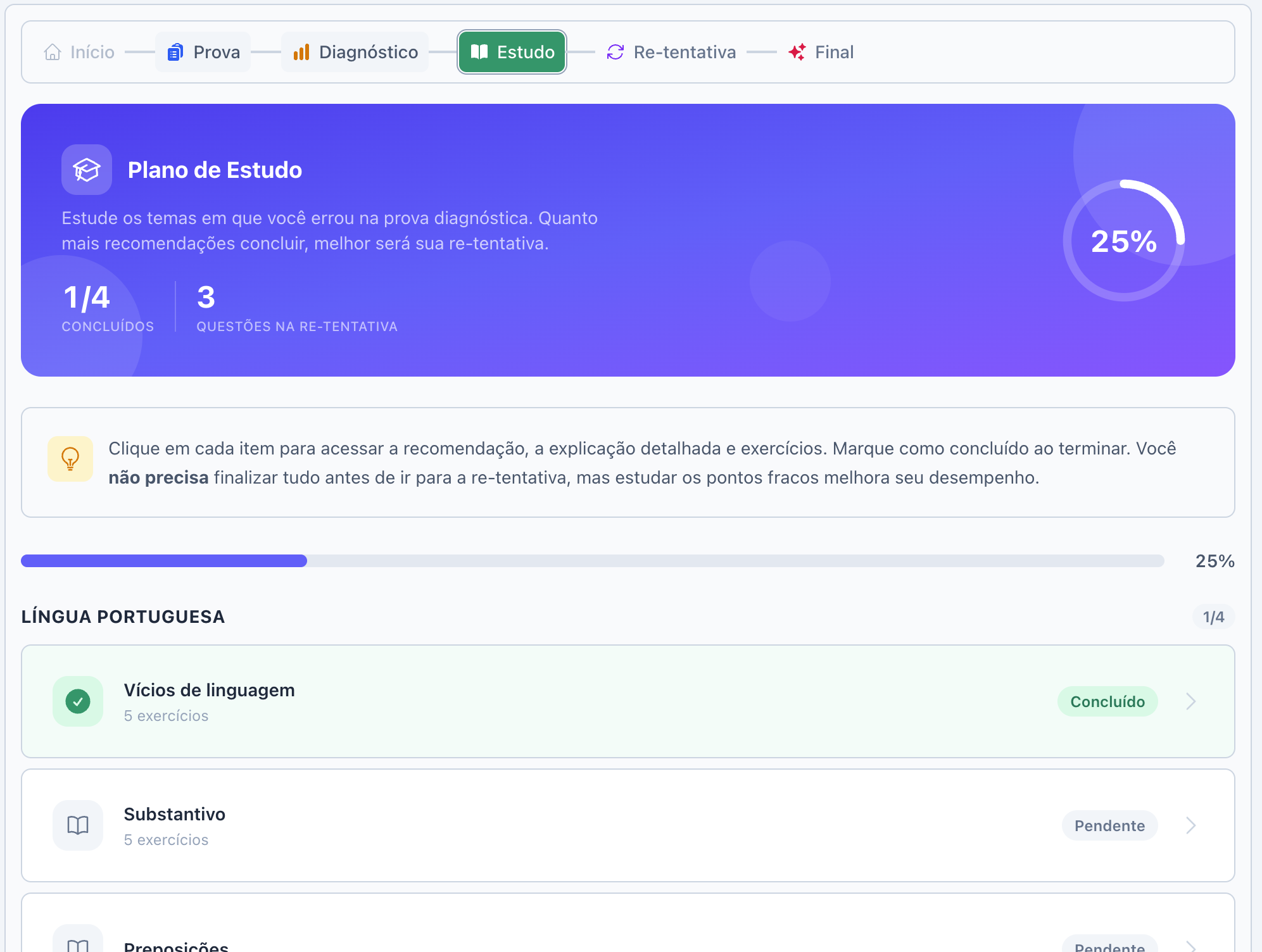 Tela da etapa 4: Estudo dirigido